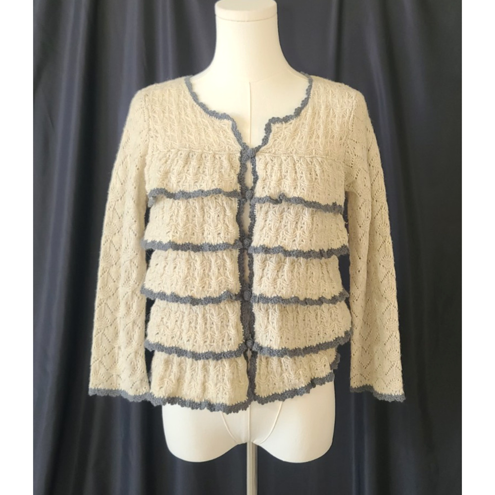 Odd Molly Cream and Gray Cardigan